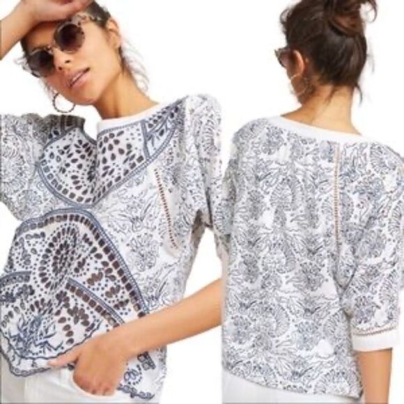Anthropologie Maeve Ester NWT White/Blue Eyelet Top Sz XS - Picture 2 of 10